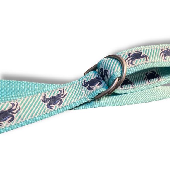 LL Bean Crab Ribbon Belt Sz Medium Large Aqua Blue Turquoise Blue D Ring 43" - Picture 10 of 12
